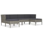 6-Piece Garden Lounge Set with Cushions Poly Rattan Wicker Outdoor Patio Furniture Grey
