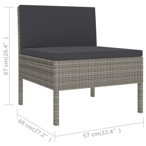 6-Piece Garden Lounge Set with Cushions Poly Rattan Wicker Outdoor Patio Furniture Grey - Image 7