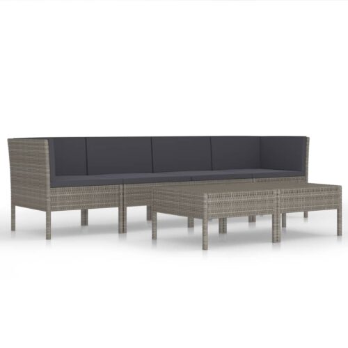 6-Piece Garden Lounge Set with Cushions Poly Rattan Wicker Outdoor Patio Furniture Grey