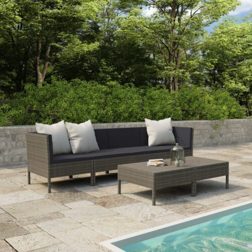 6-Piece Garden Lounge Set with Cushions Poly Rattan Wicker Outdoor Patio Furniture Grey - Image 2