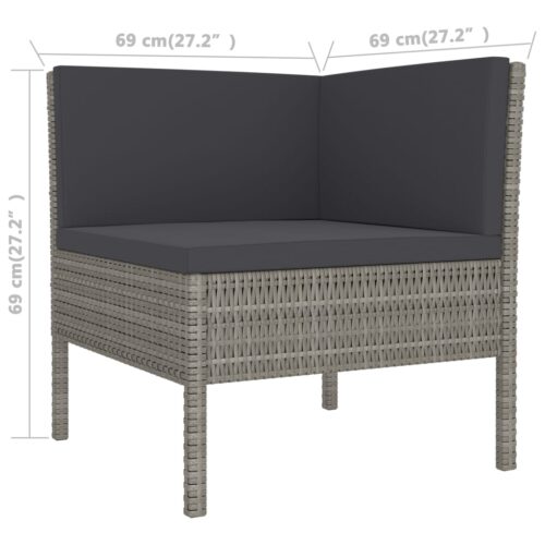 6-Piece Garden Lounge Set with Cushions Poly Rattan Wicker Outdoor Patio Furniture Grey - Image 6