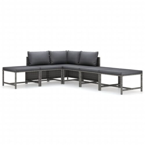 6-Piece Garden Lounge Set with Cushions Poly Rattan Wicker Outdoor Patio Furniture Grey