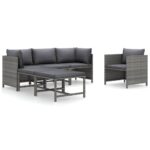 6-Piece Garden Lounge Set with Cushions Poly Rattan Wicker Outdoor Patio Furniture Grey