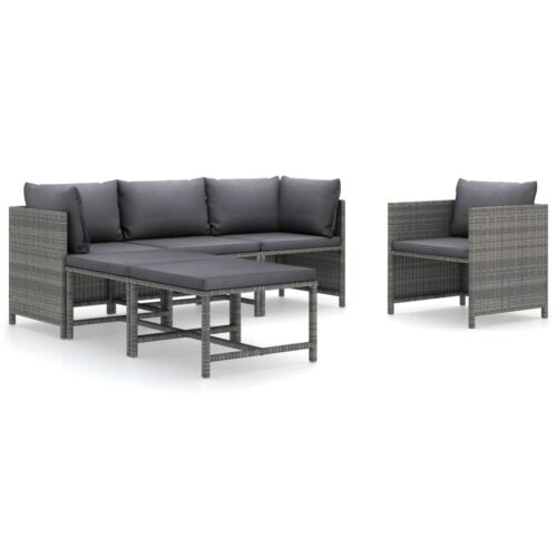 6-Piece Garden Lounge Set with Cushions Poly Rattan Wicker Outdoor Patio Furniture Grey