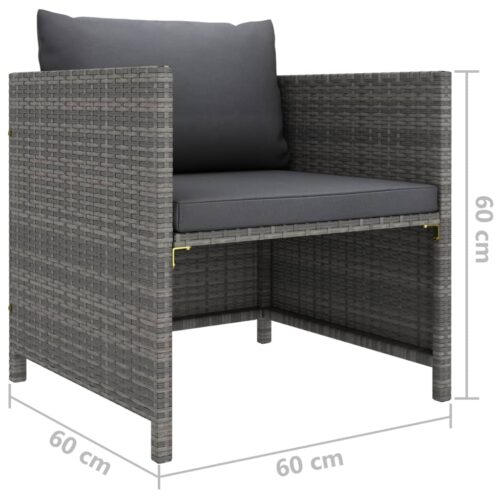 6-Piece Garden Lounge Set with Cushions Poly Rattan Wicker Outdoor Patio Furniture Grey - Image 11