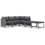 6-Piece Garden Lounge Set with Cushions Poly Rattan Wicker Outdoor Patio Furniture Grey