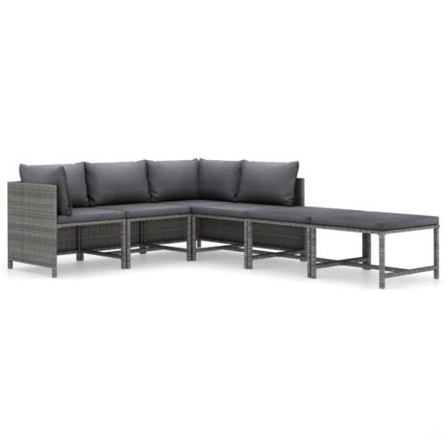 6-Piece Garden Lounge Set with Cushions Poly Rattan Wicker Outdoor Patio Furniture Grey