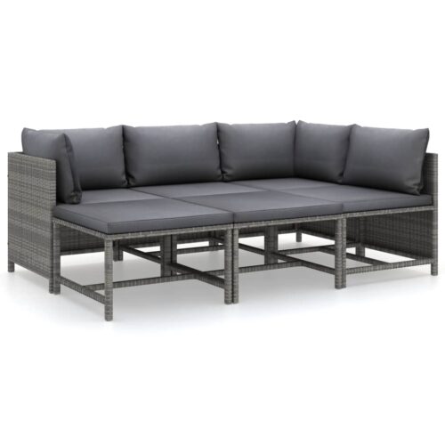 6-Piece Garden Lounge Set with Cushions Poly Rattan Wicker Outdoor Patio Furniture Grey - Image 3