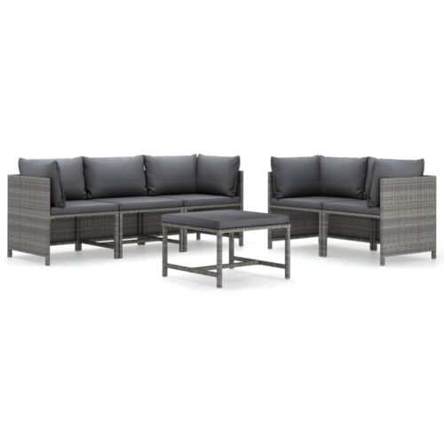 6-Piece Garden Lounge Set with Cushions Poly Rattan Wicker Outdoor Patio Furniture Grey