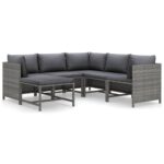 6-Piece Outdoor Sofa Set with Cushions Garden Patio Lounge Setting Rattan Grey