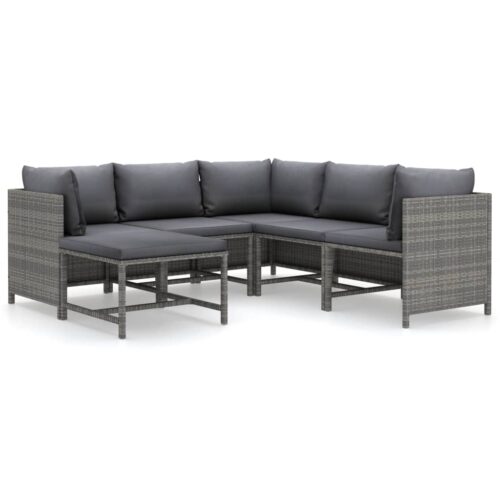 6-Piece Outdoor Sofa Set with Cushions Garden Patio Lounge Setting Rattan Grey