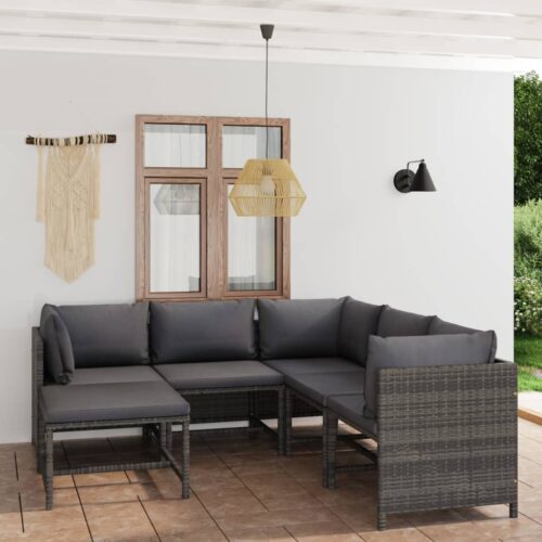 6-Piece Outdoor Sofa Set with Cushions Garden Patio Lounge Setting Rattan Grey - Image 2