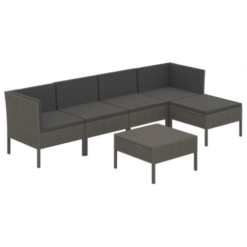 6-Piece Garden Lounge Set with Cushions Poly Rattan Wicker Outdoor Patio Furniture Grey