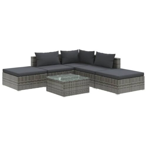 6-Piece Garden Lounge Set with Cushions Poly Rattan Wicker Outdoor Patio Furniture Grey