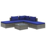 6-Piece Garden Lounge Set with Cushions Poly Rattan Wicker Outdoor Patio Furniture Grey