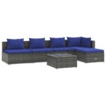 6-Piece Garden Lounge Set with Cushions Poly Rattan Wicker Outdoor Patio Furniture Grey