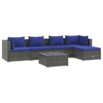6-Piece Garden Lounge Set with Cushions Poly Rattan Wicker Outdoor Patio Furniture Grey