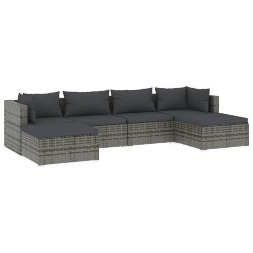 6-Piece Garden Lounge Set with Cushions Poly Rattan Wicker Outdoor Patio Furniture Grey
