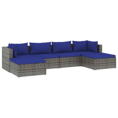 6-Piece Garden Lounge Set with Cushions Poly Rattan Wicker Outdoor Patio Furniture Grey