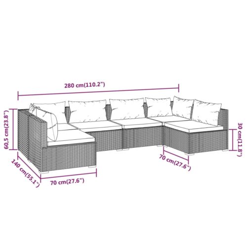 6-Piece Garden Lounge Set with Cushions Poly Rattan Wicker Outdoor Patio Furniture Grey - Image 7