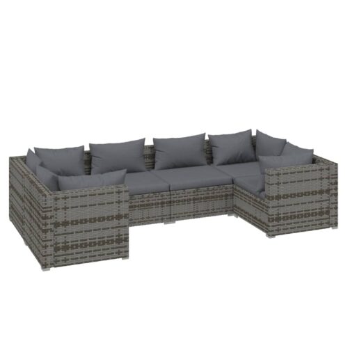 6-Piece Garden Lounge Set with Cushions Poly Rattan Wicker Outdoor Patio Furniture Grey