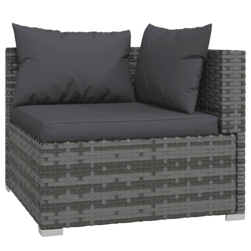 6-Piece Garden Lounge Set with Cushions Poly Rattan Wicker Outdoor Patio Furniture Grey - Image 4