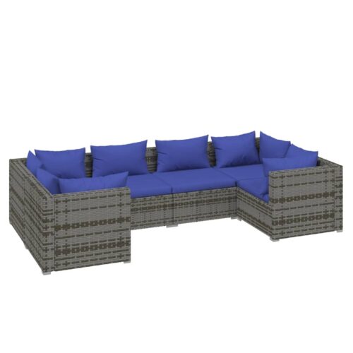6-Piece Garden Lounge Set with Cushions Poly Rattan Wicker Outdoor Patio Furniture Grey