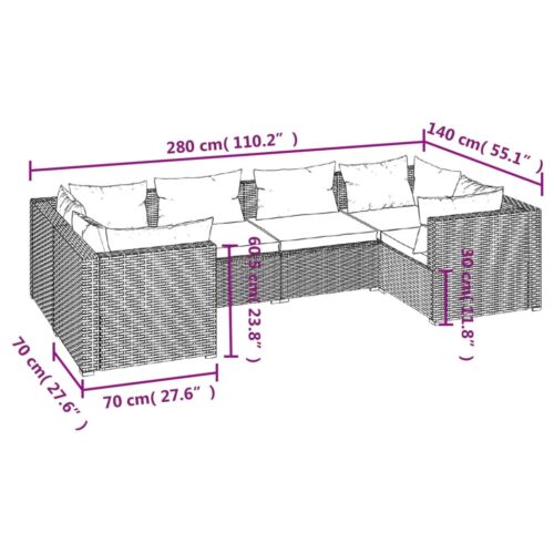 6-Piece Garden Lounge Set with Cushions Poly Rattan Wicker Outdoor Patio Furniture Grey - Image 7