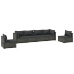 6-Piece Garden Lounge Set with Cushions Poly Rattan Wicker Outdoor Patio Furniture Grey