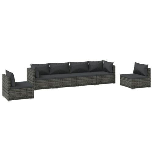 6-Piece Garden Lounge Set with Cushions Poly Rattan Wicker Outdoor Patio Furniture Grey