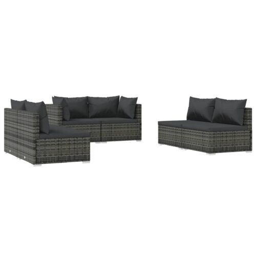 6-Piece Garden Lounge Set with Cushions Poly Rattan Wicker Outdoor Patio Furniture Grey