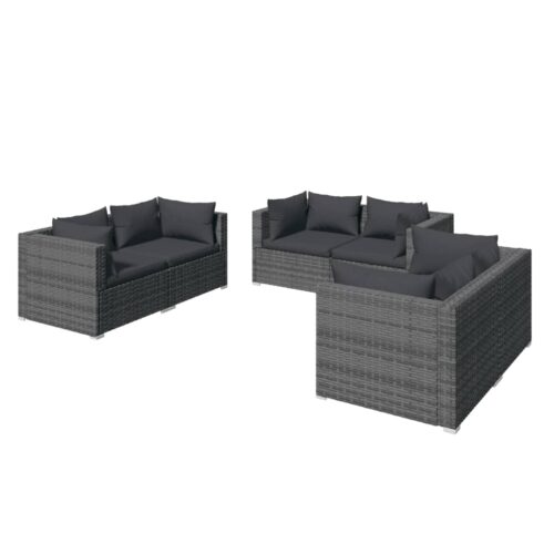 6-Piece Garden Lounge Set with Cushions Poly Rattan Wicker Outdoor Patio Furniture Grey