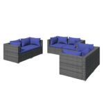 6-Piece Garden Lounge Set with Cushions Poly Rattan Wicker Outdoor Patio Furniture Grey