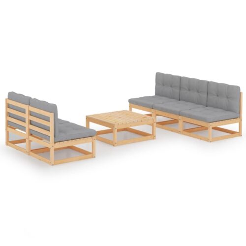 6-Piece Garden Lounge Set with Cushions Pine Wood Outdoor Patio Furniture