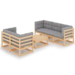 6-Piece Garden Lounge Set with Cushions Pine Wood Outdoor Patio Furniture