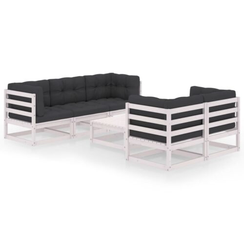 6-Piece Garden Lounge Set with Cushions Pine Wood Outdoor Patio Furniture