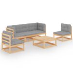 6-Piece Garden Lounge Set with Cushions Pine Wood Outdoor Patio Furniture