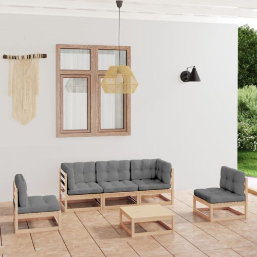 6-Piece Garden Lounge Set with Cushions Pine Wood Outdoor Patio Furniture - Image 2