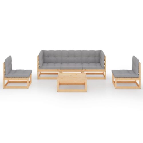 6-Piece Garden Lounge Set with Cushions Pine Wood Outdoor Patio Furniture - Image 3