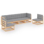 6-Piece Garden Lounge Set with Cushions Pine Wood Outdoor Patio Furniture