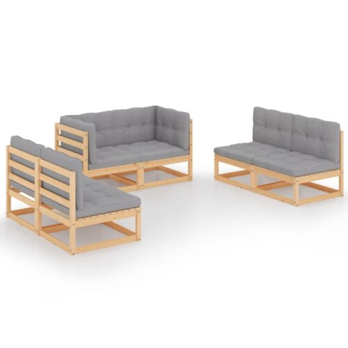 6-Piece Garden Lounge Set with Cushions Pine Wood Outdoor Patio Furniture