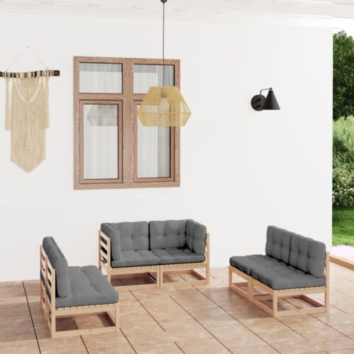 6-Piece Garden Lounge Set with Cushions Pine Wood Outdoor Patio Furniture - Image 2