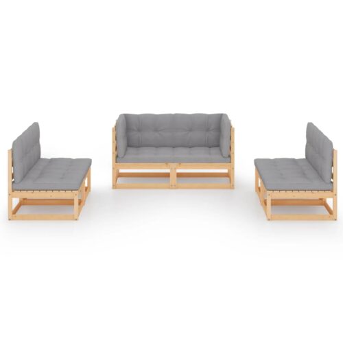 6-Piece Garden Lounge Set with Cushions Pine Wood Outdoor Patio Furniture - Image 3