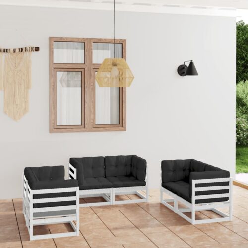 6-Piece Garden Lounge Set with Cushions Pine Wood Outdoor Patio Furniture - Image 2