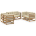 6-Piece Garden Lounge Set with Cushions Pine Wood Outdoor Patio Furniture