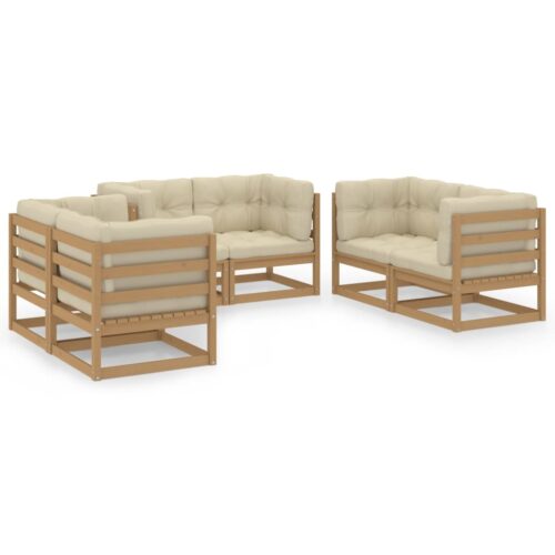 6-Piece Garden Lounge Set with Cushions Pine Wood Outdoor Patio Furniture