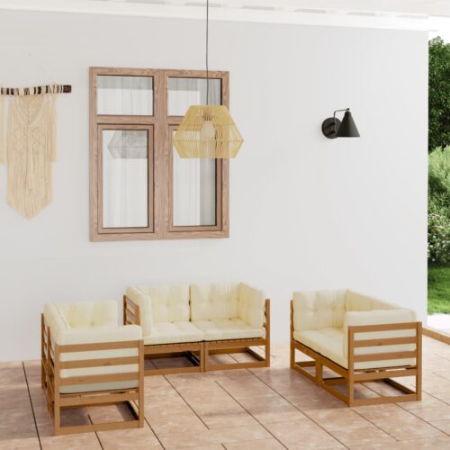 6-Piece Garden Lounge Set with Cushions Pine Wood Outdoor Patio Furniture - Image 2