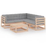 6-Piece Garden Lounge Set with Cushions Pine Wood Outdoor Patio Furniture