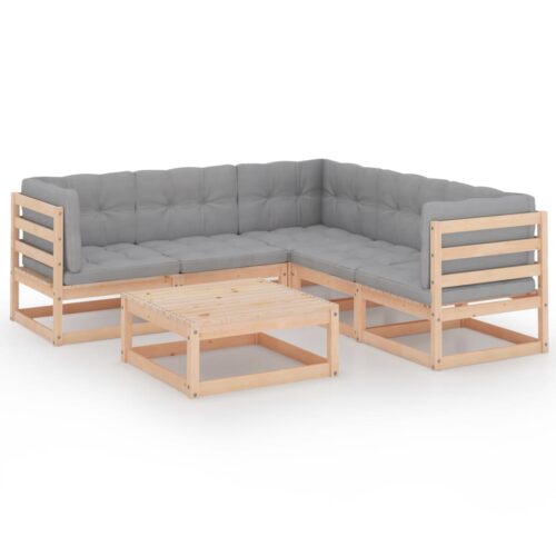6-Piece Garden Lounge Set with Cushions Pine Wood Outdoor Patio Furniture