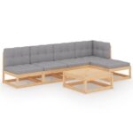 6-Piece Garden Lounge Set with Cushions Pine Wood Outdoor Patio Furniture